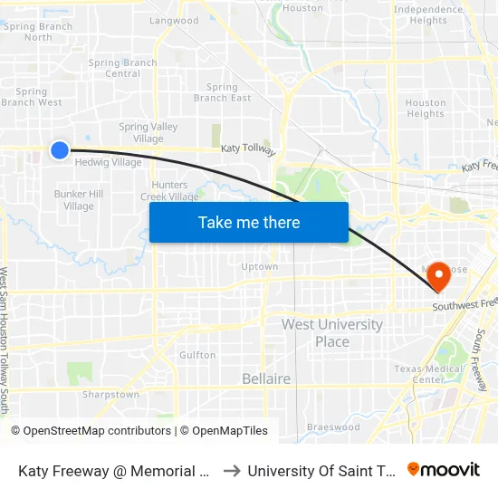 Katy Freeway @ Memorial City Way to University Of Saint Thomas map
