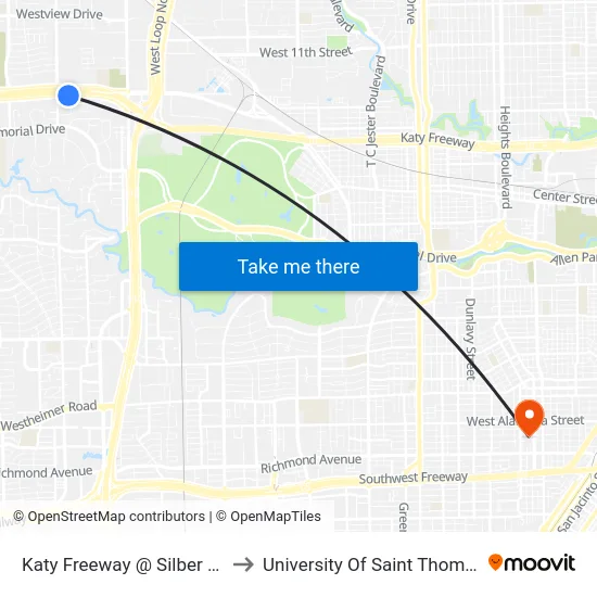 Katy Freeway @ Silber Rd to University Of Saint Thomas map