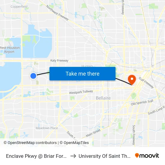 Enclave Pkwy @ Briar Forest Dr to University Of Saint Thomas map
