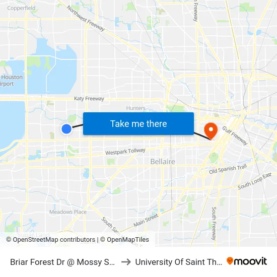 Briar Forest Dr @ Mossy Stone Dr to University Of Saint Thomas map