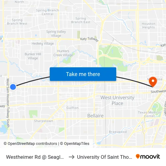 Westheimer Rd @ Seagler Rd to University Of Saint Thomas map