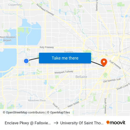 Enclave Pkwy @ Fallsview Ln to University Of Saint Thomas map