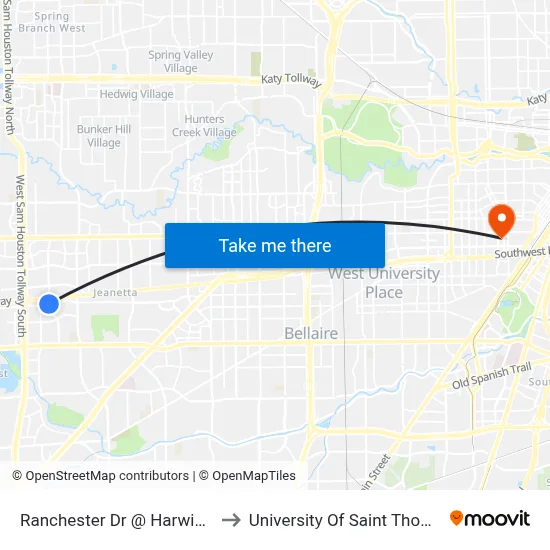 Ranchester Dr @ Harwin Dr to University Of Saint Thomas map