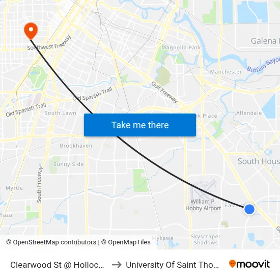 Clearwood St @ Hollock St to University Of Saint Thomas map