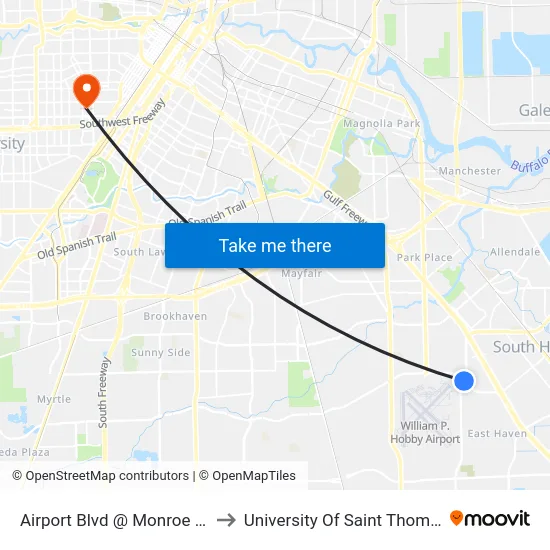 Airport Blvd @ Monroe Rd to University Of Saint Thomas map