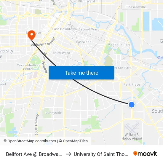 Bellfort Ave @ Broadway St to University Of Saint Thomas map