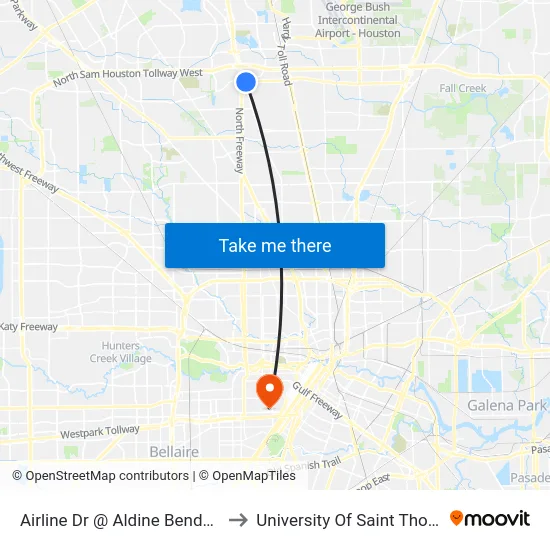 Airline Dr @ Aldine Bender Rd to University Of Saint Thomas map