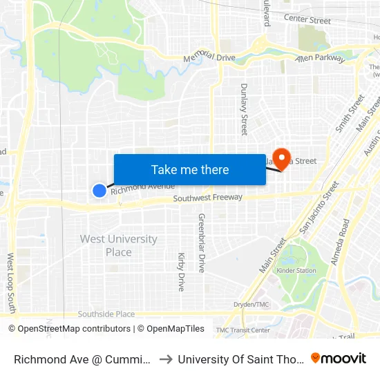 Richmond Ave @ Cummins St to University Of Saint Thomas map