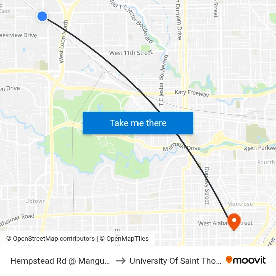 Hempstead Rd @ Mangum Rd to University Of Saint Thomas map