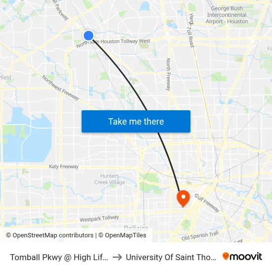 Tomball Pkwy @ High Life Dr to University Of Saint Thomas map