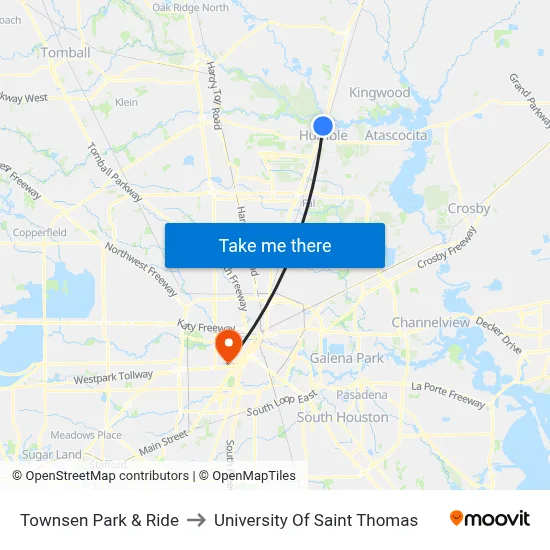 Townsen Park & Ride to University Of Saint Thomas map