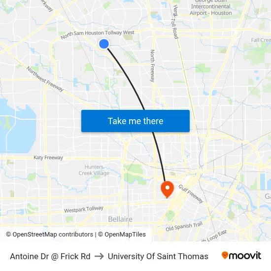 Antoine Dr @ Frick Rd to University Of Saint Thomas map