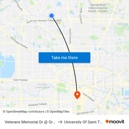Veterans Memorial Dr @ Greens Rd to University Of Saint Thomas map