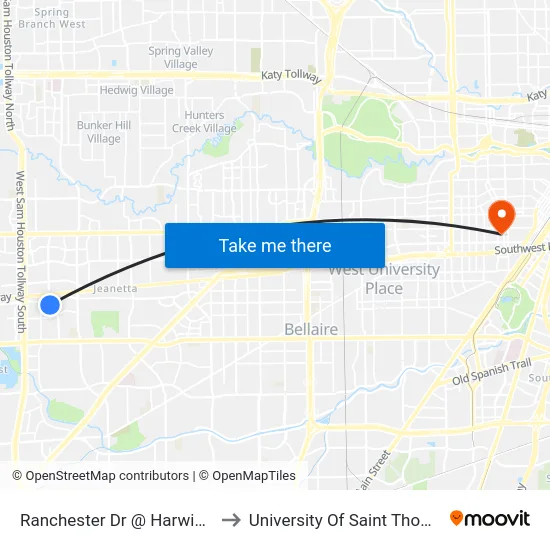 Ranchester Dr @ Harwin Dr to University Of Saint Thomas map