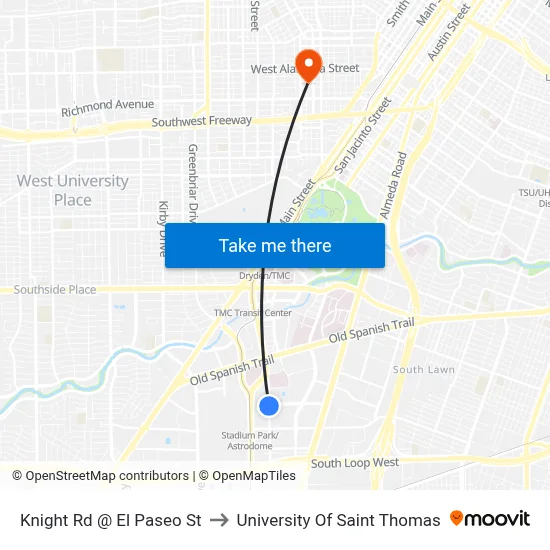 Knight Rd @ El Paseo St to University Of Saint Thomas map