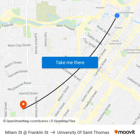 Milam St @ Franklin St to University Of Saint Thomas map