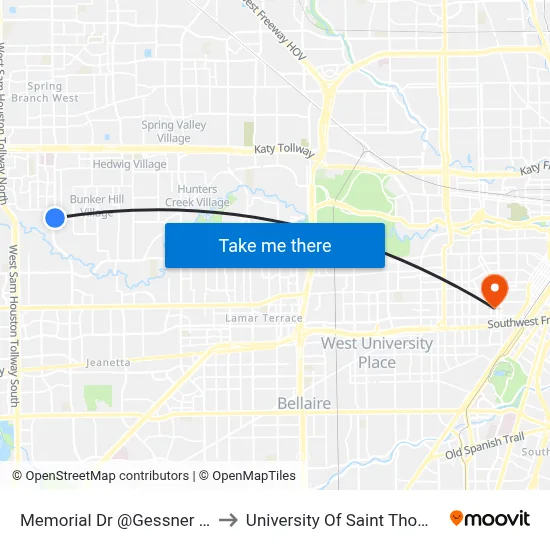 Memorial Dr @Gessner Rd to University Of Saint Thomas map