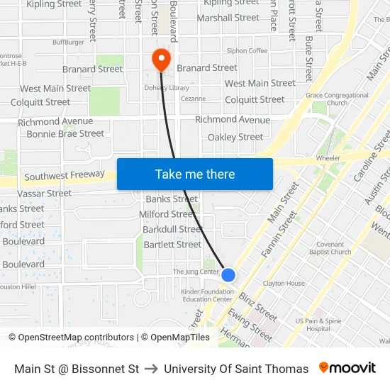 Main St @ Bissonnet St to University Of Saint Thomas map