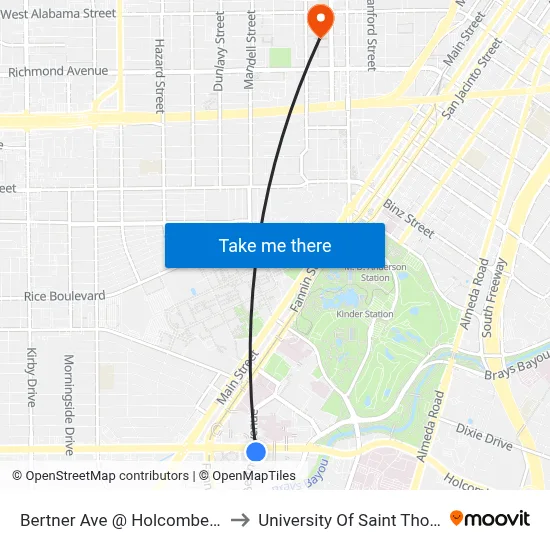 Bertner Ave @ Holcombe Blvd to University Of Saint Thomas map