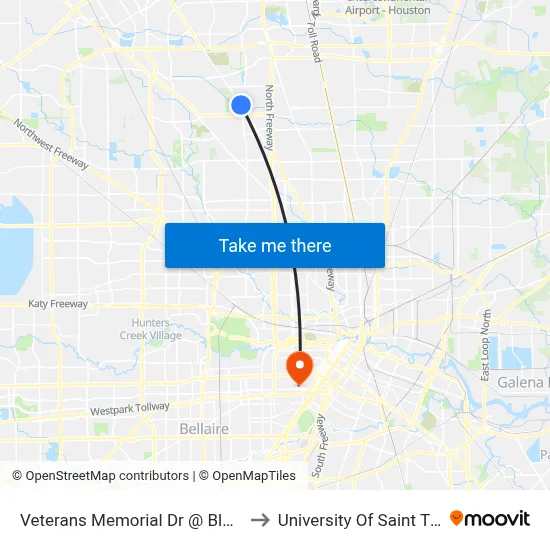 Veterans Memorial Dr @ Blue Bell Rd to University Of Saint Thomas map