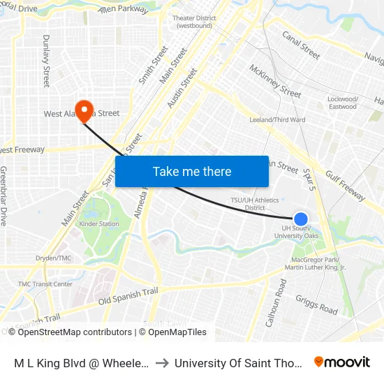 M L King Blvd @ Wheeler St to University Of Saint Thomas map