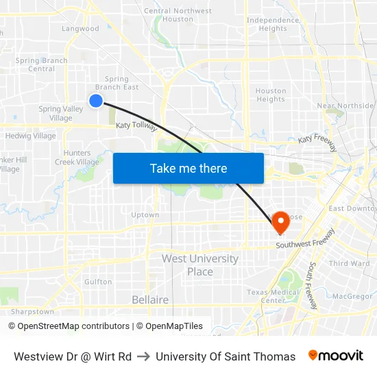 Westview Dr @ Wirt Rd to University Of Saint Thomas map