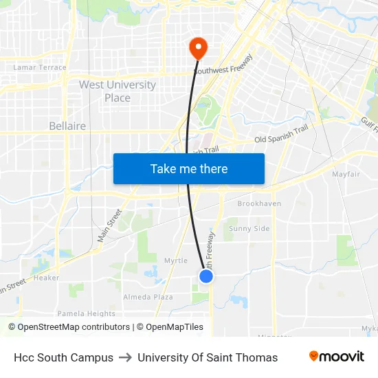 Hcc South Campus to University Of Saint Thomas map