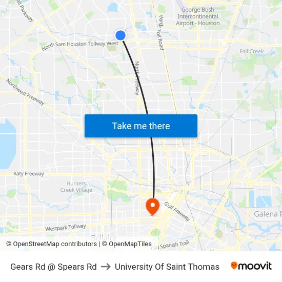 Gears Rd @ Spears Rd to University Of Saint Thomas map