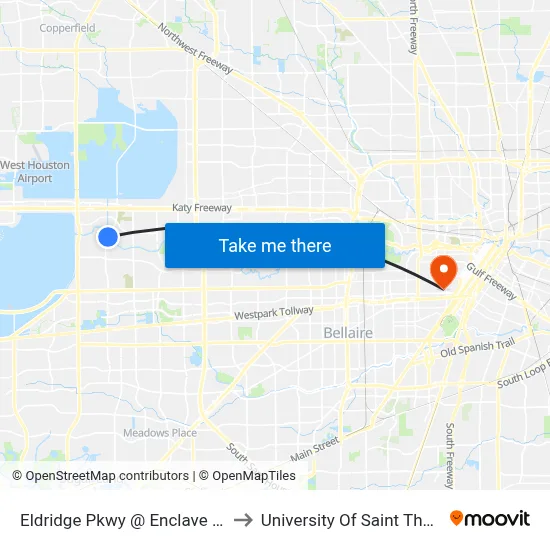 Eldridge Pkwy @ Enclave Pkwy to University Of Saint Thomas map