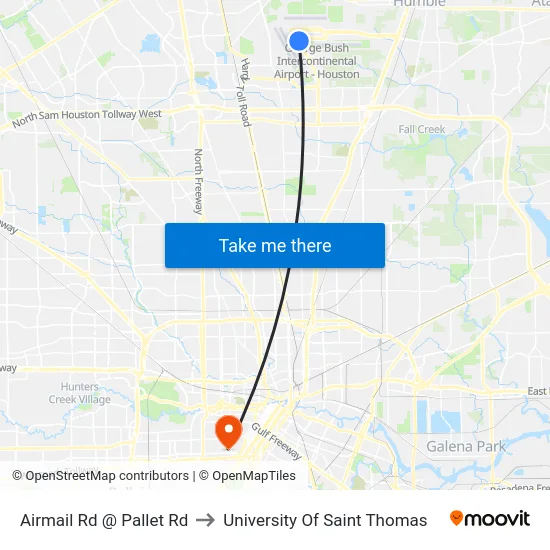 Airmail Rd @ Pallet Rd to University Of Saint Thomas map