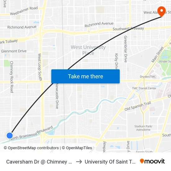 Caversham Dr @ Chimney Rock Rd to University Of Saint Thomas map