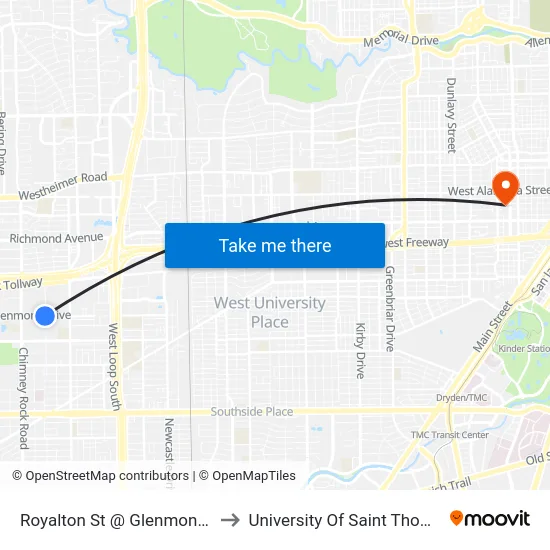 Royalton St @ Glenmont Dr to University Of Saint Thomas map