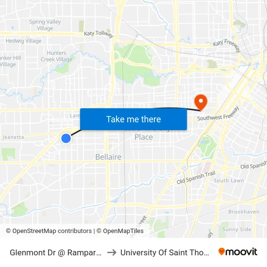 Glenmont Dr @ Rampart St to University Of Saint Thomas map