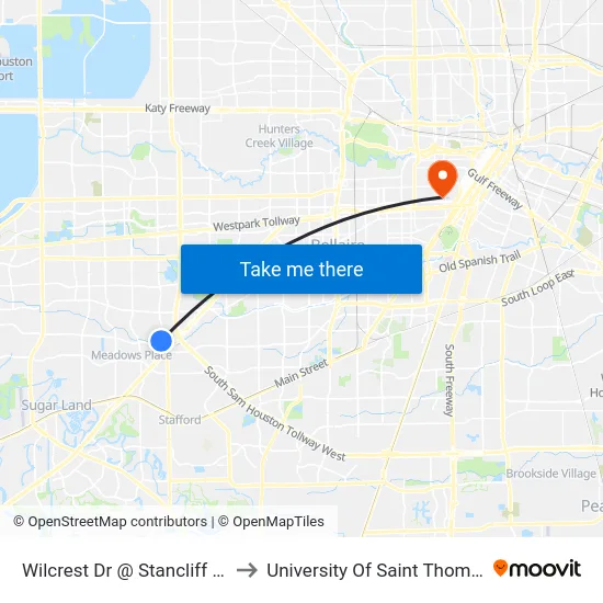 Wilcrest Dr @ Stancliff Rd to University Of Saint Thomas map