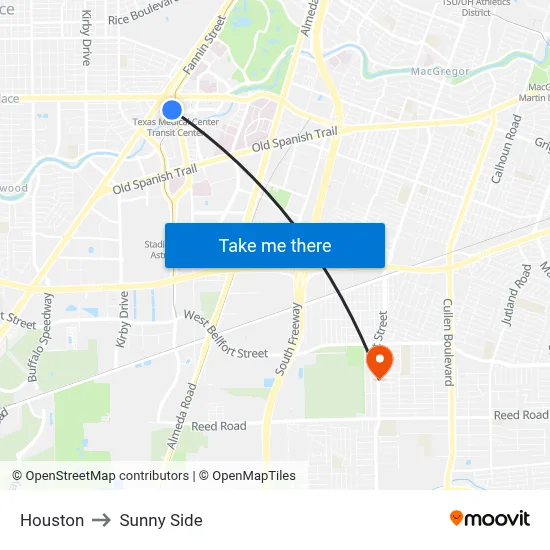 Houston to Sunny Side map
