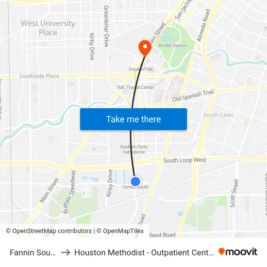 Fannin South to Houston Methodist - Outpatient Center map