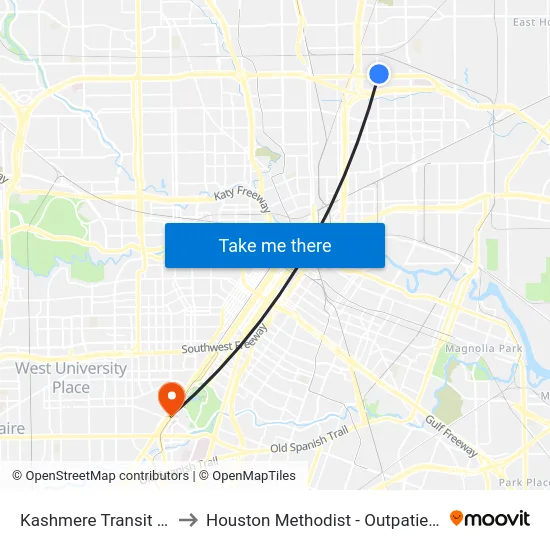 Kashmere Transit Center to Houston Methodist - Outpatient Center map