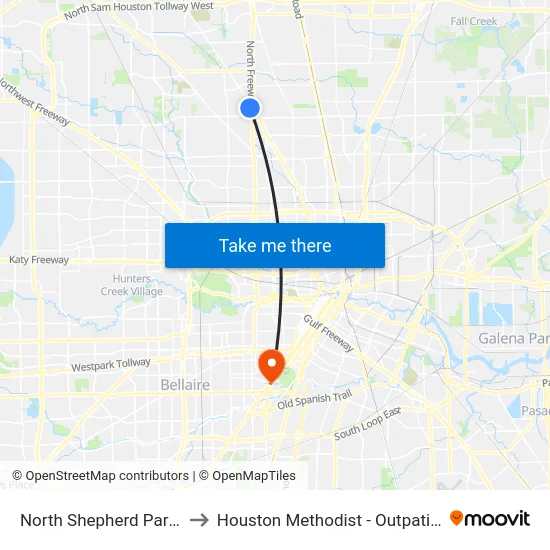 North Shepherd Park & Ride to Houston Methodist - Outpatient Center map
