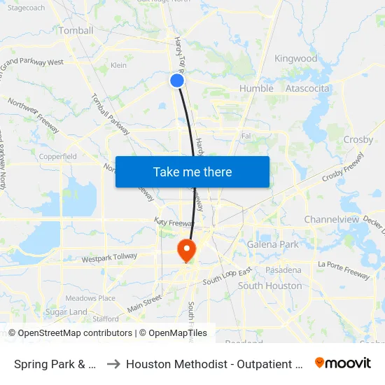 Spring Park & Ride to Houston Methodist - Outpatient Center map