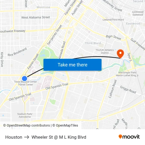 Houston to Wheeler St @ M L King Blvd map
