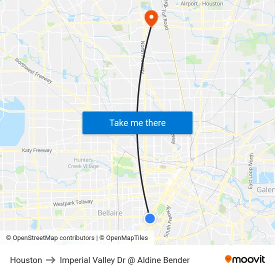 Houston to Imperial Valley Dr @ Aldine Bender map