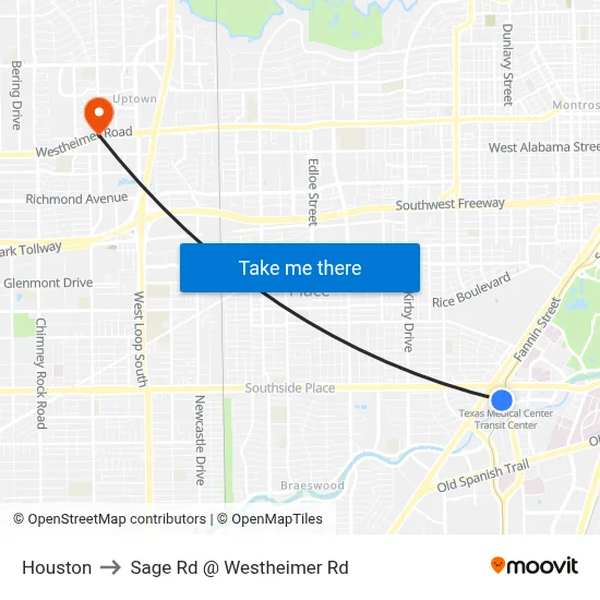 Houston to Sage Rd @ Westheimer Rd map