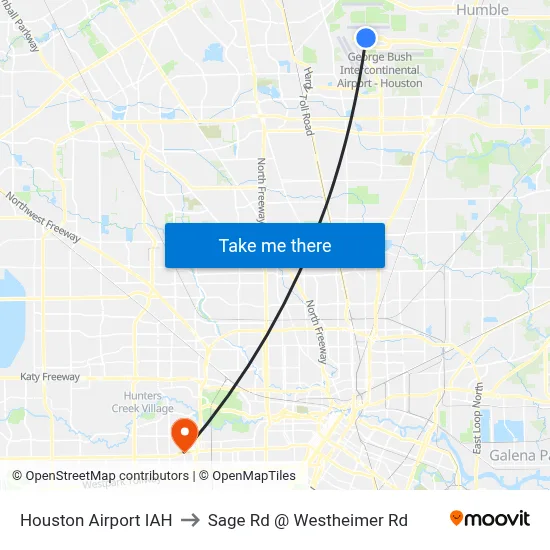 Houston Airport IAH to Sage Rd @ Westheimer Rd map