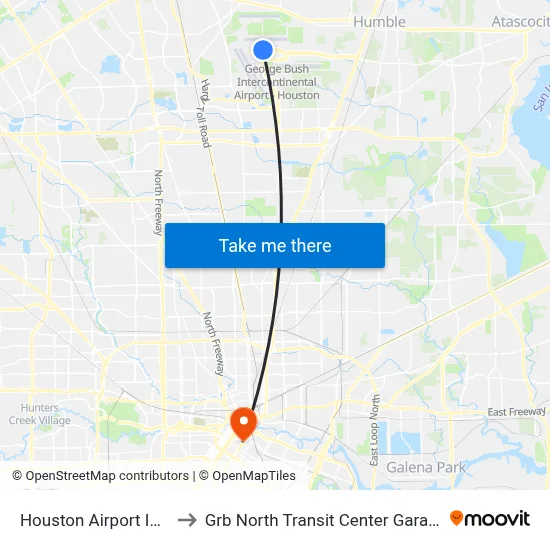 Houston Airport IAH to Grb North Transit Center Garage map