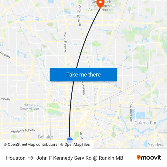 Houston to John F Kennedy Serv Rd @ Rankin MB map