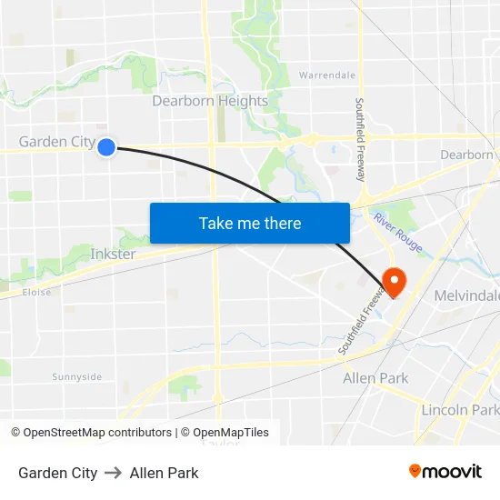 Garden City to Allen Park map
