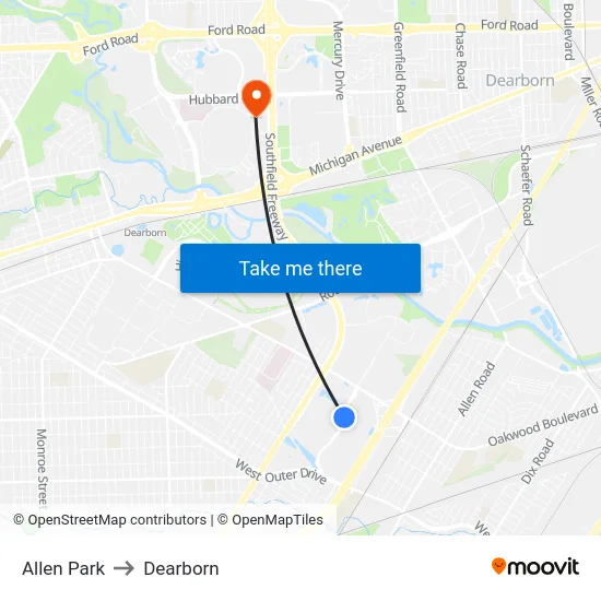 Allen Park to Dearborn map