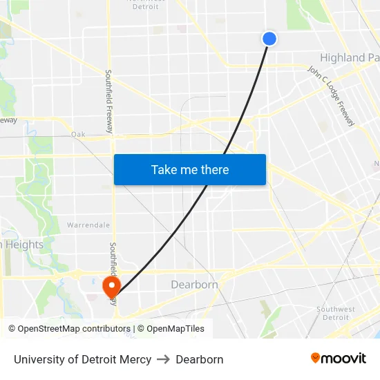 University of Detroit Mercy to Dearborn map