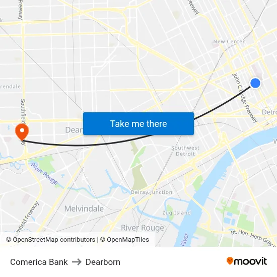 Comerica Bank to Dearborn map