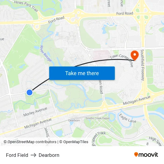 Ford Field to Dearborn map